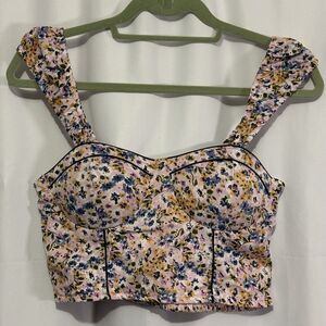 B.O.G Collective Creme Floral Print Crop Top Bustier Medium Cottage Coquette
